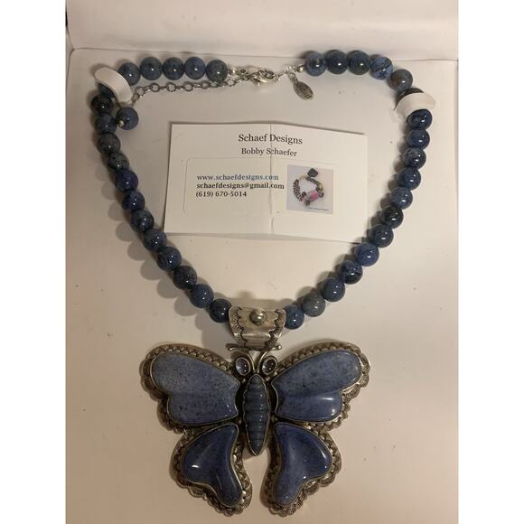 Native Artist D. Troutman Butterfly Necklace Violet Blue Beads & Amethyst Eyes - Picture 6 of 13